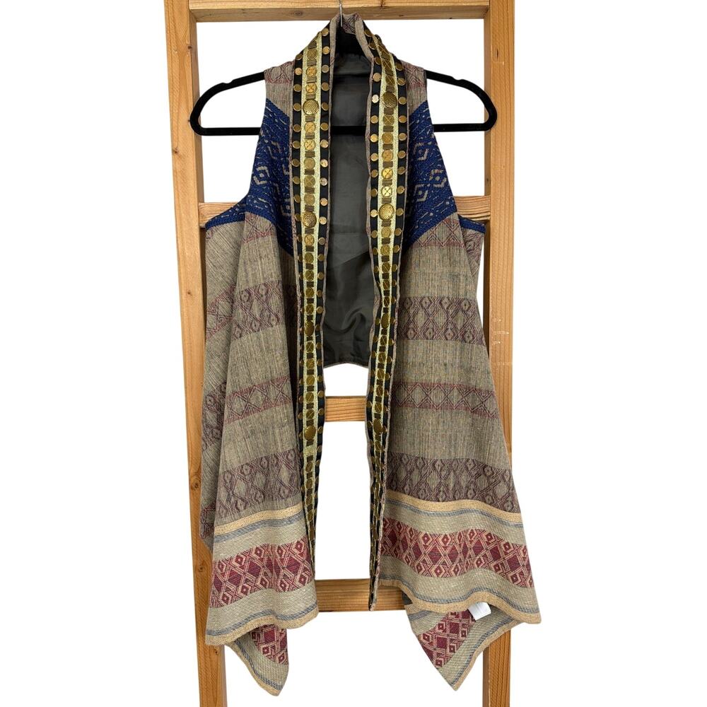 Hoss Intropia Multicolor Coin Detail Embroidered High Low Vest 36 SM / MED